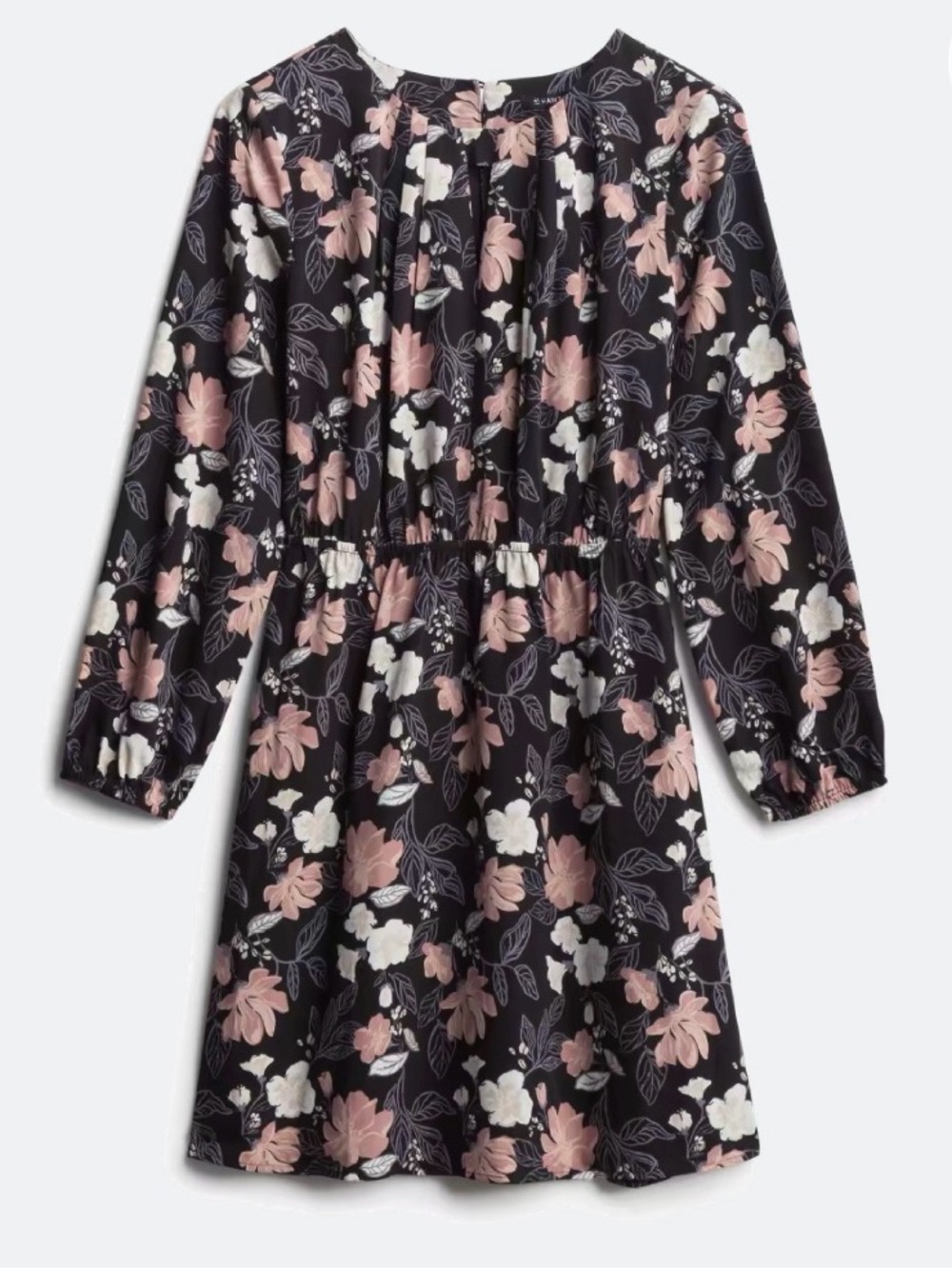 41 Hawthorn Black Floral Long Sleeve Dress with Blush and White Flowers